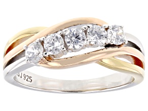 White Cubic Zirconia Rhodium, 14k Yellow And Rose Gold Over Sterling Silver Ring 1.00ctw