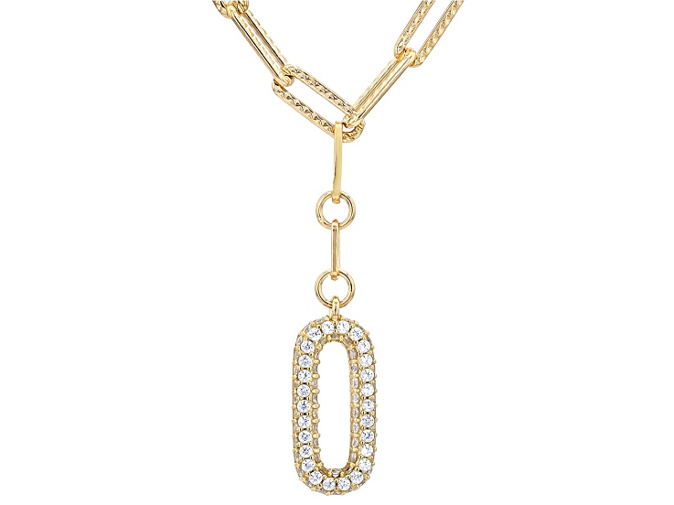 White Cubic Zirconia 18k Yellow Gold Over Sterling Silver Paperclip Y-Necklace 0.46ctw