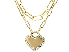 White Cubic Zirconia 18k Yellow Gold Over Sterling Silver Paperclip Heart Necklace