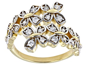 White Cubic Zirconia 18k Yellow Gold Over Sterling Silver Butterfly Ring 0.15ctw