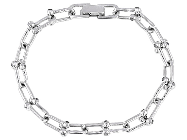 White Cubic Zirconia Rhodium Over Sterling Silver Stirrup