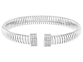White Cubic Zirconia Rhodium Over Sterling Silver  Tubogas Bangle 0.86ctw