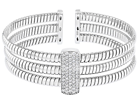 White Cubic Zirconia Rhodium Over Sterling Silver Cross Pendant