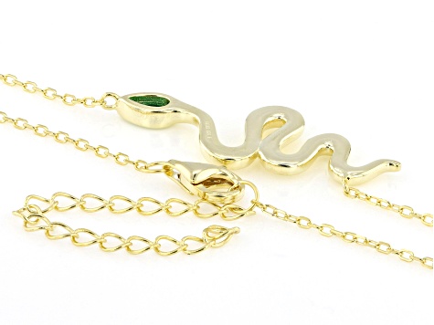 Green Cubic Zirconia 14k Yellow Gold Over Sterling Silver Snake Necklace 0.15ctw