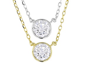 White Cubic Zirconia Rhodium And 14k Yellow Gold Over Sterling Silver Necklace 3.16ctw
