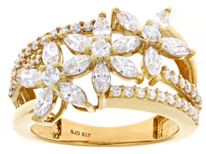 White Cubic Simulant 18k Yellow Gold Over Sterling Silver Flower Ring 2.25ctw