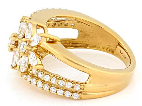 White Cubic Simulant 18k Yellow Gold Over Sterling Silver Flower Ring 2.25ctw