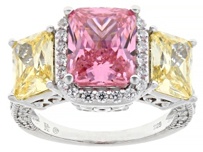 Pink, Yellow, And White Cubic Zirconia Rhodium Over Sterling Silver Ring 8.10ctw