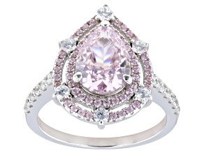 Pink And White Cubic Zirconia Rhodium Over Sterling Silver Ring 3.91ctw