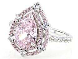 Pink And White Cubic Zirconia Rhodium Over Sterling Silver Ring 3.91ctw