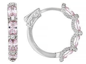 Pink And White Cubic Zirconia Rhodium Over Sterling Silver Hoops 3.41ctw