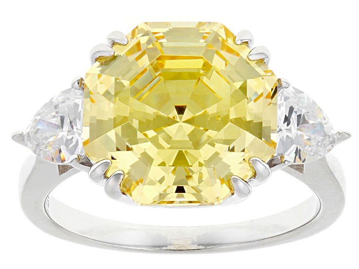 Canary And White Cubic Zirconia Rhodium Over Sterling Silver Ring 10.70ctw