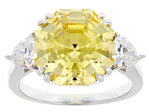 Canary And White Cubic Zirconia Rhodium Over Sterling Silver Ring 10.70ctw