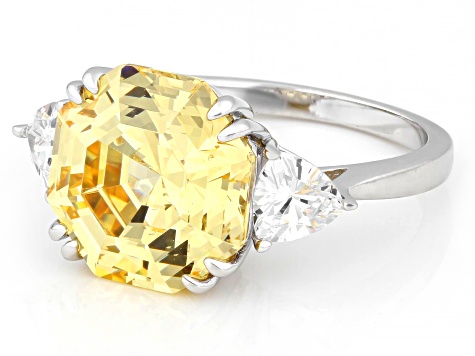 Canary And White Cubic Zirconia Rhodium Over Sterling Silver Ring 10.70ctw