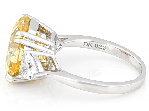 Canary And White Cubic Zirconia Rhodium Over Sterling Silver Ring 10.70ctw