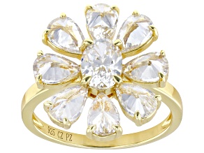 White Cubic Zirconia 18k Yellow Gold Over Sterling Silver Flower Ring 6.12ctw
