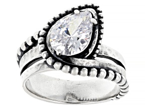White Cubic Zirconia Rhodium Over Sterling Silver Oxidized Ring 3.25ctw