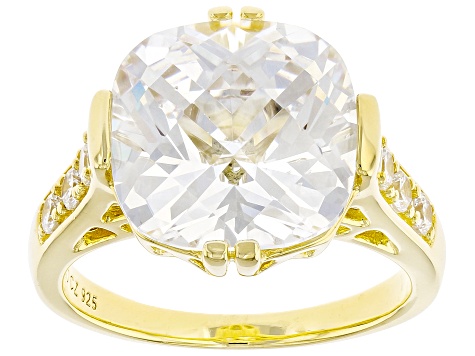 White Cubic Zirconia 18k Yellow Gold Over Sterling Silver Ring 12.22ctw