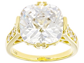 White Cubic Zirconia 18k Yellow Gold Over Sterling Silver Ring 12.22ctw