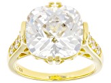 White Cubic Zirconia 18k Yellow Gold Over Sterling Silver Ring 12.22ctw