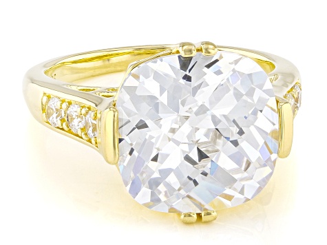 White Cubic Zirconia 18k Yellow Gold Over Sterling Silver Ring 12.22ctw