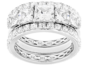 White Cubic Zirconia Rhodium Over Sterling Silver Ring Set 6.93ctw