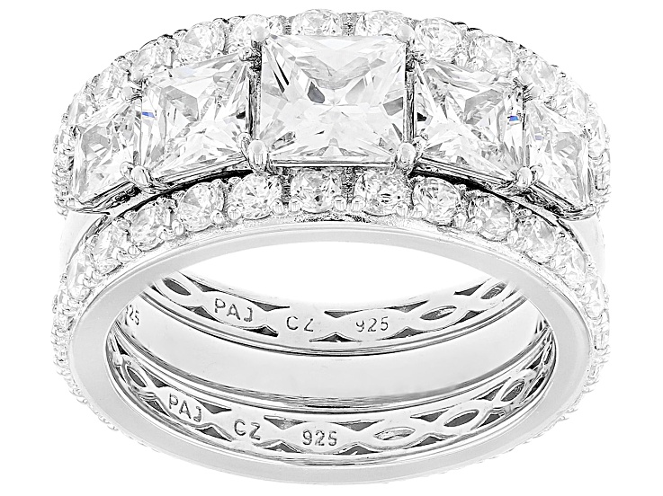 White Cubic Zirconia Rhodium Over Sterling Silver Ring Set 6.93ctw