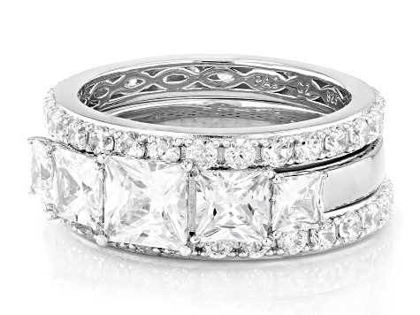 White Cubic Zirconia Rhodium Over Sterling Silver Ring Set 6.93ctw