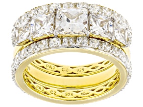 White Cubic Zirconia 18k Yellow Gold Over Sterling Silver Ring Set 6.93ctw
