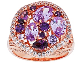 Purple, Lavender, And White Cubic Zirconia 18k Rose Gold Over Sterling Silver Ring 5.67ctw