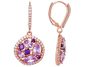 Purple, Lavender, And White Cubic Zirconia 18k Rose Gold Over Sterling Silver Earrings 6.00ctw