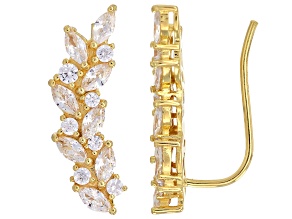 White Cubic Zirconia 18k Yellow Gold Over Sterling Silver Climber Earrings 2.55ctw