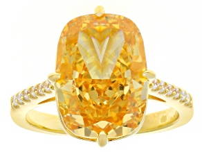 Yellow And White Cubic Zirconia 18k Yellow Gold Over Sterling Silver Ice Flower Cut Ring 14.6ctw