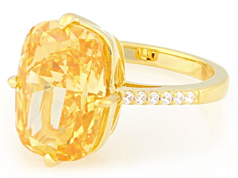 Yellow And White Cubic Zirconia 18k Yellow Gold Over Sterling Silver Ice Flower Cut Ring 14.6ctw