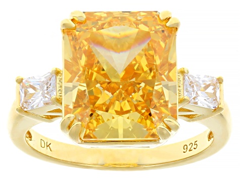 Yellow And White Cubic Zirconia 18k Yellow Gold Over Sterling Silver Ice Flower Cut Ring 14.31ctw
