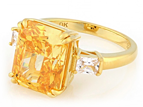 Yellow And White Cubic Zirconia 18k Yellow Gold Over Sterling Silver Ice Flower Cut Ring 14.31ctw