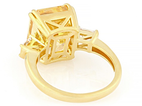 Yellow And White Cubic Zirconia 18k Yellow Gold Over Sterling Silver Ice Flower Cut Ring 14.31ctw