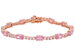 Pink And White Cubic Zirconia 18k Rose Gold Over Brass Tennis Bracelet 12.87ctw