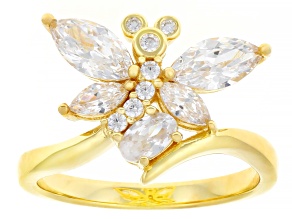 White Cubic Zirconia 18k Yellow Gold Over Sterling Silver Butterfly Ring 2.55ctw