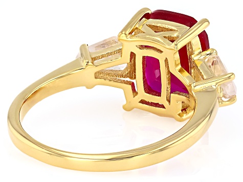 Lab Created Ruby And White Cubic Zirconia 18k Yellow Gold