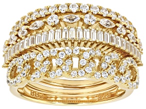White Cubic Zirconia 18k Yellow Gold Over Sterling Silver Ring Set 2.12ctw
