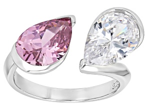 Pink And White Cubic Zirconia Rhodium Over Sterling Silver Ring 10.16ctw