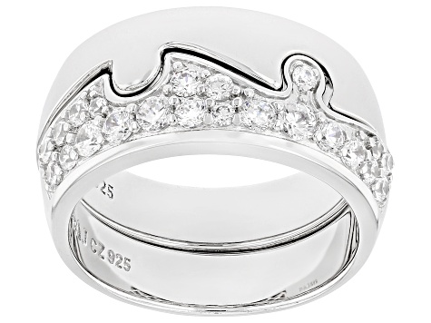 White Cubic Zirconia Rhodium Over Sterling Silver Puzzle Ring Set