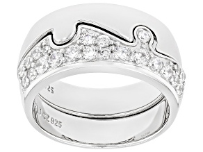 White Cubic Zirconia Rhodium Over Sterling Silver Puzzle Ring Set 1.13ctw