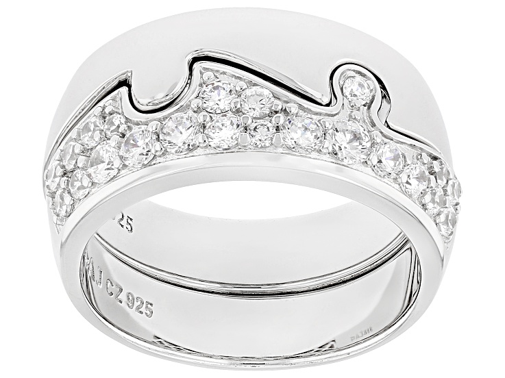 White Cubic Zirconia Rhodium Over Sterling Silver Puzzle Ring Set