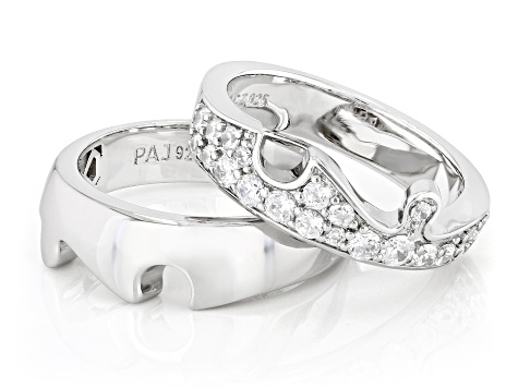 White Cubic Zirconia Rhodium Over Sterling Silver Puzzle Ring Set