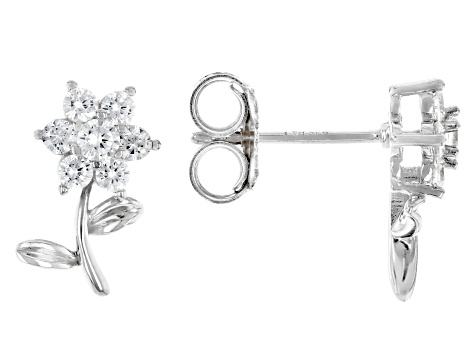 White Cubic Zirconia Rhodium Over Sterling Silver Flower Earrings 0.92ctw