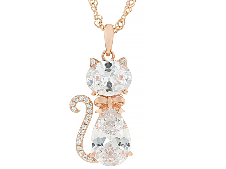 White Cubic Zirconia 18k Rose Gold Over Sterling Silver Cat