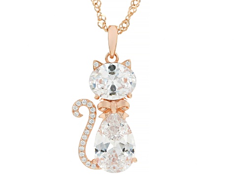 White Cubic Zirconia 18k Rose Gold Over Sterling Silver Cat Pendant 7.55ctw