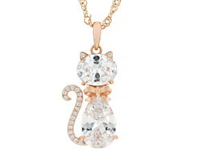 White Cubic Zirconia 18k Rose Gold Over Sterling Silver Cat Pendant 7.55ctw